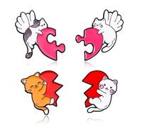 QLYOVWE Kawaii Animal Friends Valentine Collection Pin Set for Women 4-Piece Heart Enamel Pin Cute Pink Cat Brooch Clothing Hats Scarft Accessories Badge Christmas Gifts, Standard, Metal, no gemstone