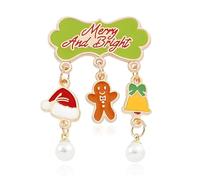 QLYOVWE Merry Christmas Brooch Pin for Women Cute Christmas Tree Gingerbread Man Santa Claus Snowman Holly Berry Charms Pin Holiday Party Jewelry Gift Stocking Filler, Standard, Metal, no gemstone