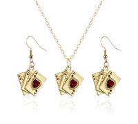 QLYOVWE Playing Card Poker Earrings Necklace Sets for Women Lukcy Rock Ace of Spade Heart Royal Flush Games Earrings Vintage Poker Heart Earrings Gambling Casino Halloween Jewelry Gift, Stainless