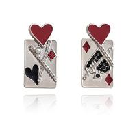 QLYOVWE Playing Cards Poker Earrings for Women Cool Funny Red Heart Poker Earrings Luck Royal Flush Ace of Spade Earring Queen of Heart Club Earring Unique Gambling Casino Halloween Jewelry Gift