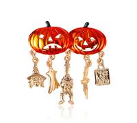 QLYOVWE Pumpkin Wheat Leaf Brooch Pin for Women Men Fashion Enamel Rhinestone Pumpkin Witch Hat Broom Brooch Gothic Gold Plated Pin Hallowmas Party Decor Jewelry Gift, Standard, Metal, cubic zirconia
