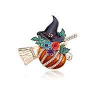 QLYOVWE Pumpkin Wheat Leaf Brooch Pin for Women Men Fashion Enamel Rhinestone Pumpkin Witch Hat Broom Brooch Gothic Gold Plated Pin Hallowmas Party Decor Jewelry Gift, Standard, Metal, cubic zirconia
