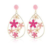 QLYOVWE Raffia Flower Teardrop Earrings for Women Handmade Boho Cute Colorful Floral Dangle Earrings Lightweight Straw Wrapped Daisy Rattan Earrings Trendy Summer Tropical Beach Jewelry, Raffia, No