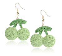 QLYOVWE Raffia Sweety Cherry Earrings for Women Handmade Rattan Dangle Earring Light Weight Fruits Earrings Summer Tropical Beach Vacation Jewelry, M, Raffia, No Gemstone