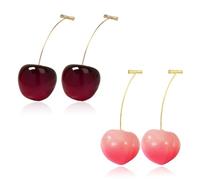 QLYOVWE Red Cherry Earrings Set for Women 2 Pairs Creative Fruit Dangle Drop Earrings 3D Lifelike Cute Cherries Earrings Charm Sweet Jewelry Gift