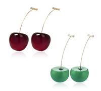 QLYOVWE Red Cherry Earrings Set for Women 2 Pairs Creative Fruit Dangle Drop Earrings 3D Lifelike Cute Cherries Earrings Charm Sweet Jewelry Gift, M, Acrylic, No Gemstone