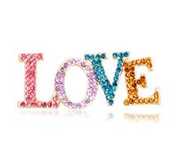 QLYOVWE Rhinestone LOVE Word Brooch Pin for Women Sparkly Colorful Letters Cluster Lapel Pin Crystal Letters Kiss Brooches Wedding Party Clothes Accessories Valentines Gift, Standard, Metal, cubic