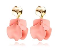 QLYOVWE Rose Petal Dangle Earrings for Women Fashion Boho Acrylic Flower Earrings Statement Exaggerated Floral Tassel Earrings Wedding Jewelry Gifts, M, Acrylic, No Gemstone
