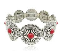 QLYOVWE Turquoise Stone Silver Overlay Link Bracelet for Women Bohemia Gemstone Adjustable Link Bracelets Handmade Link Bracelets Christmas Summer Beach Bracelets Jewelry (Red 2)
