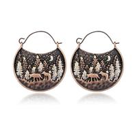 QLYOVWE Vintage Sunset Wolf Earrings for Women Handmade Carved Mountain Top Star Half Moon Earrings Nature Lovers Climbing Hiking Sport Jewelry Gifts, M, Metal, No Gemstone
