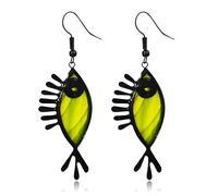 QLYOVWE Whimsical Cartoon Fish Earrings for Women Unique Green Yellow Acrylic Dangle Earrings Fun Jewelry Gift for Educator, M, Acrylic, No Gemstone