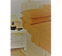 QM-Bedding® Luxury Plain Dyed Easy Care Poly Cotton SHEET SET (Fitted Flat Pillow Case) Bedding Set (Ochre/Mustard, Double)