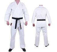 QMA | Traditional White Karate Gi Uniform for Adults & Kids | Lightweight 7.5oz Poly-Cotton Martial Arts Training & Sparring Suit Elasticated Waist Trousers Free White Belt Size 140cm