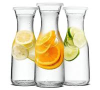 QMAAAYS 3pcs Glass Carafe Pitchers, 1L/34oz Capacity, Transparent, Modern, Unique Design, Tight-Fitting Lids, Perfect for Wine, Juice, Coffee, Milk, Dishwasher Safe