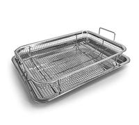 QMAAAYS Stainless Steel Crisper Tray-Air Fryer Pan Mesh Basket Set Non-Stick Oven Baking Tray for Baking Crispy Chicken Kitchen Cooking Tool (Stainless Steel)