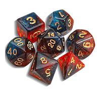QMAY DND Dice Polyhedral Dice Set - 7 Pieces Age 10+ for Dungeon and Dragons MTG RPG D&D D20, D12, D10, D%, D8, D6, D4 (Blue mixed Red + Glitter)