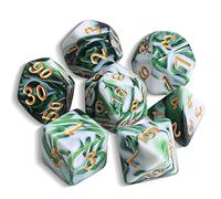 QMAY DND Dice Polyhedral Dice Set - 7 Pieces for Dungeon and Dragons MTG RPG D&D D20, D12, D10, D%, D8, D6, D4 (Green Mixed White)