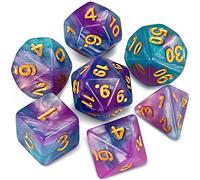 QMAY DND Dice Polyhedral Dice Set - 7 Pieces for Dungeon and Dragons MTG RPG D&D D20, D12, D10, D%, D8, D6, D4 (Lake Blue Mix Purple+Glitter)