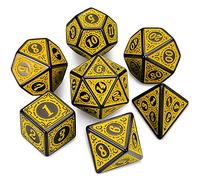 QMAY DND Dice Polyhedral Dice Set - 7 Pieces for Dungeon and Dragons MTG RPG D&D D20, D12, D10, D%, D8, D6, D4 (Yellow Engraving)