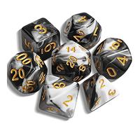 QMAY DND Dice Polyhedral Dice Set - 7 Pieces for Dungeon and Dragons MTG RPG D&D D20, D12, D10, D%, D8, D6, D4 (Black and Whit)