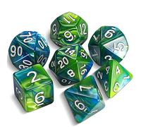 QMAY DND Dice Polyhedral Dice Set - 7 Pieces for Dungeon and Dragons MTG RPG D&D D20, D12, D10, D%, D8, D6, D4 (Blue mixed Green)