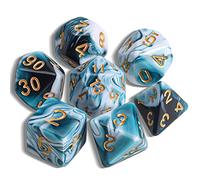 QMAY DND Dice Polyhedral Dice Set - 7 Pieces for Dungeon and Dragons MTG RPG D&D D20, D12, D10, D%, D8, D6, D4 (Cyan and White)