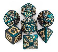 QMAY DND Dice Polyhedral Dice Set - 7 Pieces for Dungeon and Dragons MTG RPG D&D D20, D12, D10, D%, D8, D6, D4 (Green Dragon Pattern)