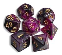 QMAY DND Dice Polyhedral Dice Set - 7 Pieces for Dungeon and Dragons MTG RPG D&D D20, D12, D10, D%, D8, D6, D4 (Purple Mixed Black + Glitter)