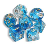 QMAY DND Dice Polyhedral Dice Set - 7 Pieces for Dungeon and Dragons MTG RPG D&D D20, D12, D10, D%, D8, D6, D4 (Light blue Translucent)