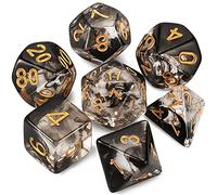 QMAY DND Dice Polyhedral Dice Set - 7 Pieces for Dungeon and Dragons MTG RPG D&D D20, D12, D10, D%, D8, D6, D4 (Black Floating Silk transparent)