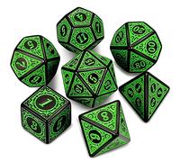 QMAY DND Dice Polyhedral Dice Set - 7 Pieces for Dungeon and Dragons MTG RPG D&D D20, D12, D10, D%, D8, D6, D4 (Green Engraving)