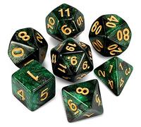 QMAY DND Dice Polyhedral Dice Set - 7 Pieces for Dungeon and Dragons MTG RPG D&D D20, D12, D10, D%, D8, D6, D4 (Black and Green)