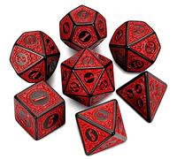 QMAY DND Dice Polyhedral Dice Set - 7 Pieces for Dungeon and Dragons MTG RPG D&D D20, D12, D10, D%, D8, D6, D4 (Red Engraving)