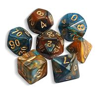 QMAY DND Dice Polyhedral Dice Set - 7 Pieces for Dungeon and Dragons MTG RPG D&D D20, D12, D10, D%, D8, D6, D4 (Blue and Brown + Glitter)