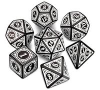 QMAY DND Dice Polyhedral Dice Set - 7 Pieces for Dungeon and Dragons MTG RPG D&D D20, D12, D10, D%, D8, D6, D4 (White Engraving)