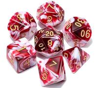 QMAY DND Dice Set -D&D Polyhedral Dice (7 Pcs) for Dungeons and Dragons (Blood red and White)