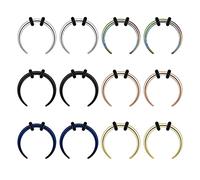 Qmcandy 12pcs 10G 12G 14G 16G 18G Stainless Steel Septum Pinchers Piercing Horseshoes Nose Rings Buffalo Taper, Metal, cubic-zirconia