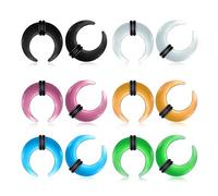 Qmcandy 6 Pairs Glass Septum Stretching Kit Set C Shape Pincher Tapers O-Rings Buffalo Nose Septum Ear Hinged Segment Daith Piercing, 10g(2.5mm)