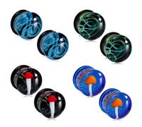 Qmcandy 8pcs Glass Ear Gauges Swirl Colored Stripes Jellyfish Saddle Ear Plugs Stretching Piercing Gauges 0g-5/8 8mm-16mm for Women Men, Glass, no gemstone