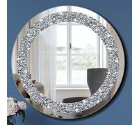 qmdecor Crystal Crush Diamond Sparkly Round Silver Mirror for Wall Decoration 20x20x1 inch Wall Hang Frameless Bling Stylish Gorgeous Glam Mirror Vanity Home Decor.