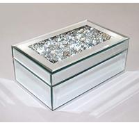QMDECOR Luxurious, silver-colored jewelry boxes with crushed diamond glass, mirrored, storage box, jewelry box for women
