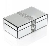 qmdecor Luxury Middle Silver Bling Crushed Diamond Glass Mirrored Jewelry Box Women Jewelry Organizer Storage Box For Gift