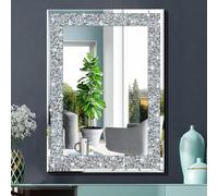 qmdecor Silver Rectangle Mirror with Crushed Diamonds Crystal Wall Decor 20"x28" Frameless Glass Mirror Acrylic Diamond Decor