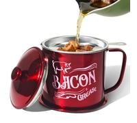 QMET 1.3L Bacon Grease Saver Container with Fine Mesh Strainer,Stainless Steel Oil Keeper Can for Bacon,46oz Large Rustic Farmhouse Fat Container, Keeper, Recipes, Dishwasher Safe,