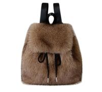 QMFUR Women Small Backpack Furry Faux Fur Backpack Purse fuzzy Leopard Cute Backpack Daypack Plush Shoulder Bag, Khaki, S