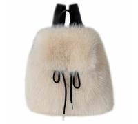 QMFUR Women Small Backpack Furry Faux Fur Backpack Purse fuzzy Leopard Cute Backpack Daypack Plush Shoulder Bag, Light Khaki, S