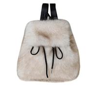 QMFUR Women Small Backpack Furry Faux Fur Backpack Purse fuzzy Leopard Cute Backpack Daypack Plush Shoulder Bag, Cream 1, S