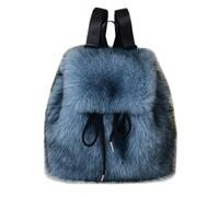 QMFUR Women Small Backpack Furry Faux Fur Backpack Purse fuzzy Leopard Cute Backpack Daypack Plush Shoulder Bag, Blue, S