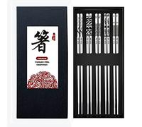 QMHA Metal Chopsticks, Reusable Chopsticks Dishwasher Safe, Stainless Steel Chopstick Silver Chop Stix Multipack Non-Slip Chop Sticks for Japanese Chinese Korean Food, 5 Pairs Gift Set