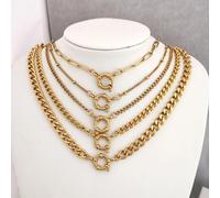 QMHJE Sailor Clasp Necklace Women Men Choker Stainless Steel Geometric Rolo Link Cuba Paperclip Chain Basic DIY PVD Gold Color